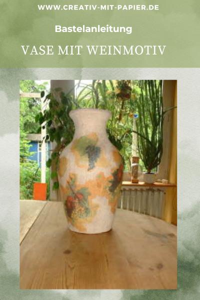 Vase mit Weinmotiv in Serviettentechnik