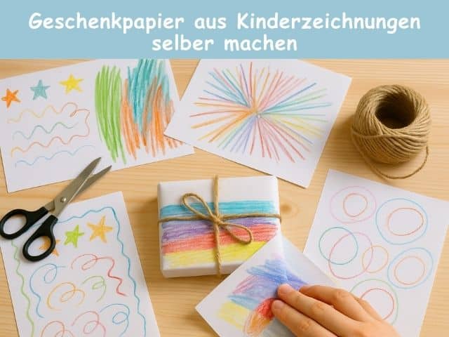 Geschenkpapier aus Kinderzeichnungen selber machen