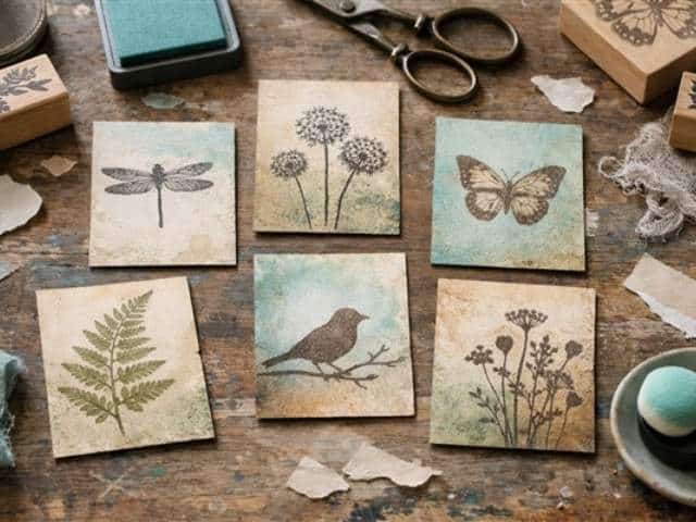 Artist Trading Cards mit Stempeln und Papier gestalten