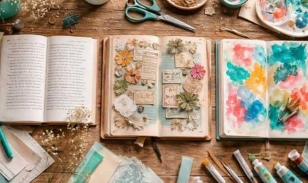 Unterschiedliche Journaling Arten auf einem Basteltisch dargestellt